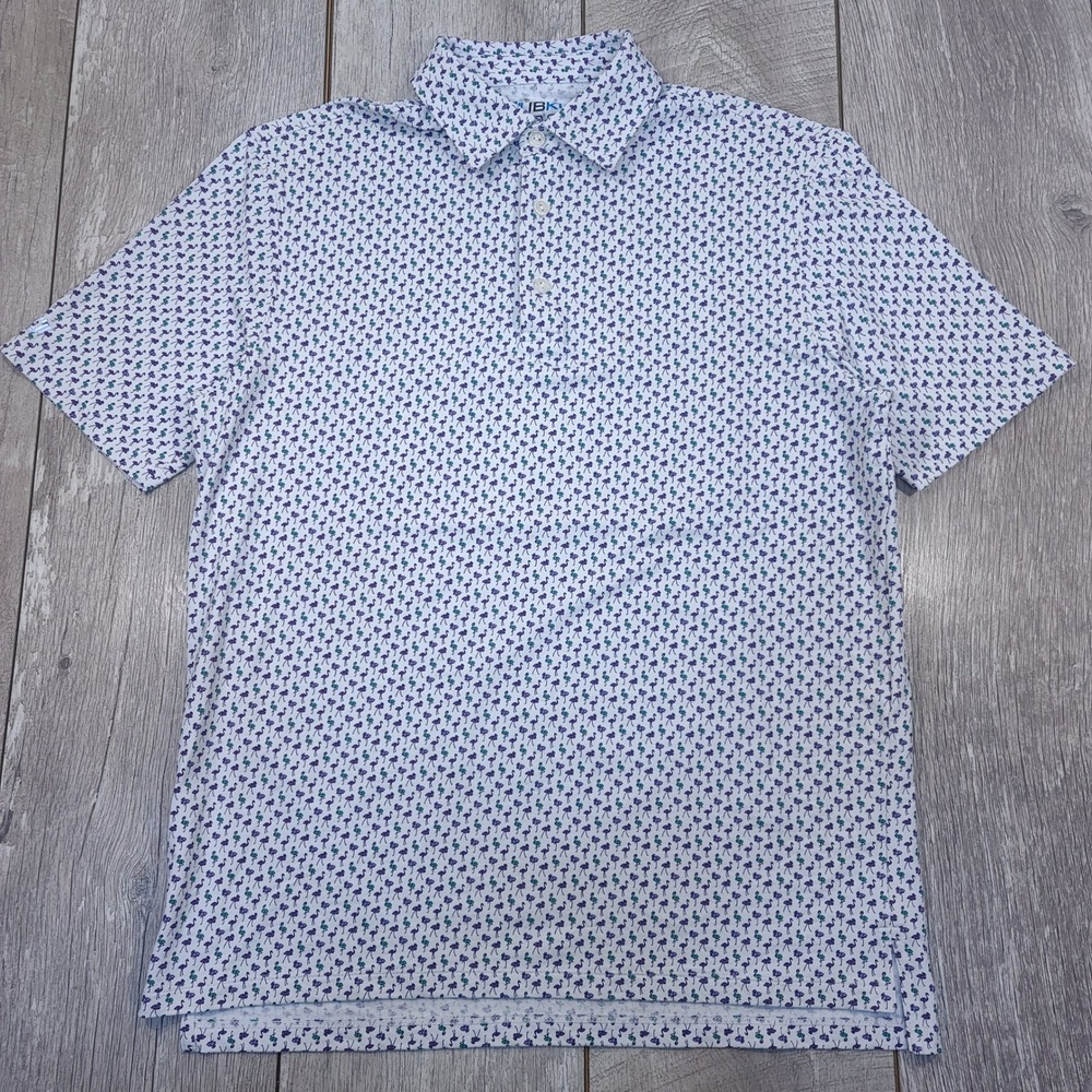 IBKUL Polo Shirt Mens Medium White Flamingo Print IceFil UPF 50+ Golf Top
